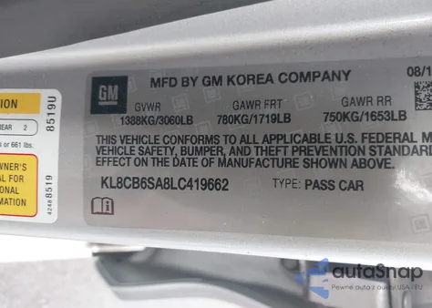 2020 Chevrolet Spark from USA, damaged, VIN KL8CB6SA8LC419662